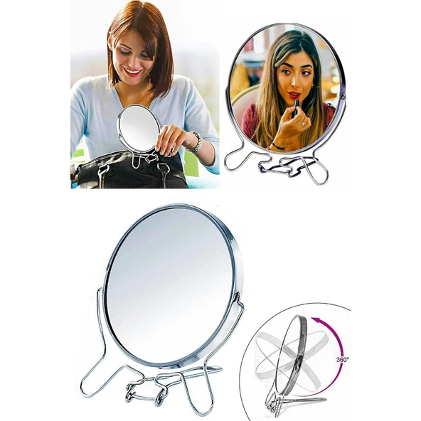 Çift Taraflı Büyüteçli Makyaj Aynası 5'' Masa Üstü Aynası Mavi - 10