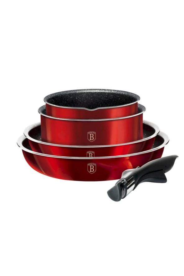 TİVOLİ Berlinger Hous Bh-6145 Metallic Line Burgundy Edition Tak Çıkar Saplı 9 Parça Tencere&tava Seti - 2