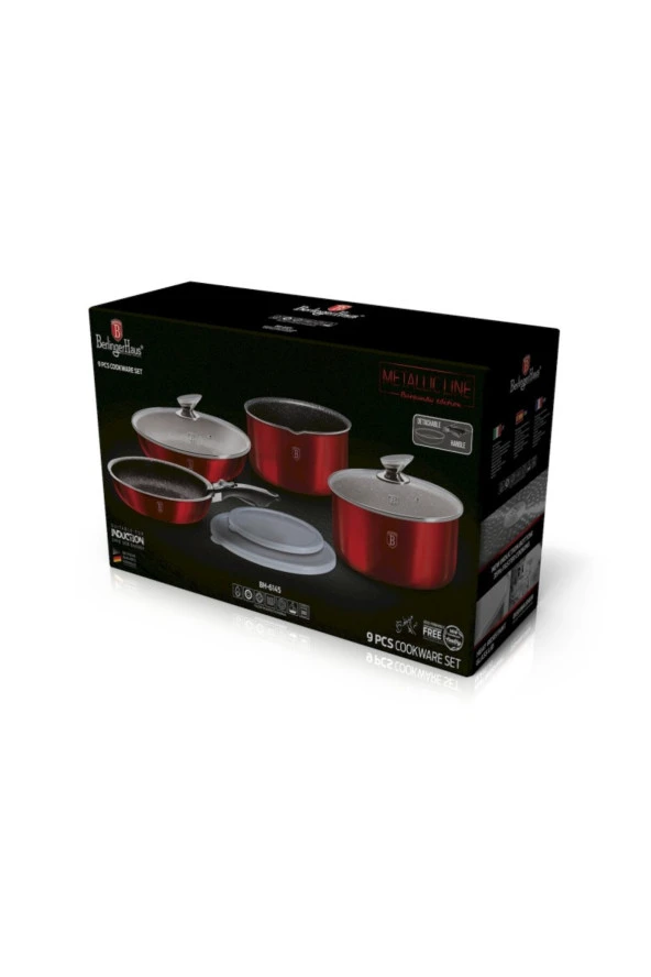 TİVOLİ Berlinger Hous Bh-6145 Metallic Line Burgundy Edition Tak Çıkar Saplı 9 Parça Tencere&tava Seti - 4