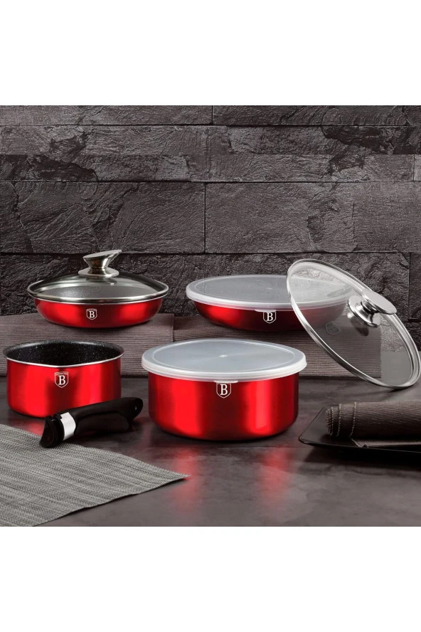 TİVOLİ Berlinger Hous Bh-6145 Metallic Line Burgundy Edition Tak Çıkar Saplı 9 Parça Tencere&tava Seti - 5