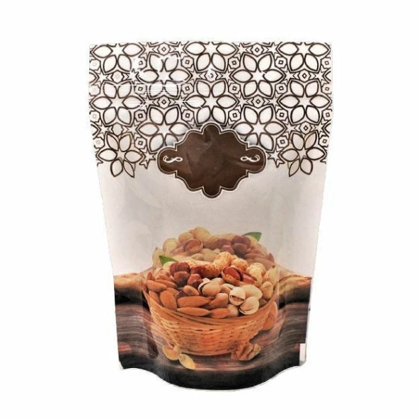 Kahverengi̇ Kuruyemi̇ş Desenli̇ Doypack 13x20+4 Cm 250 Gr 100 Adet - 2