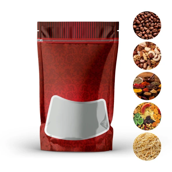 Kırmızı Zemin Pencereli Doypack 13x20+4 Cm 250 Gr 1000 Adet ürün görseli