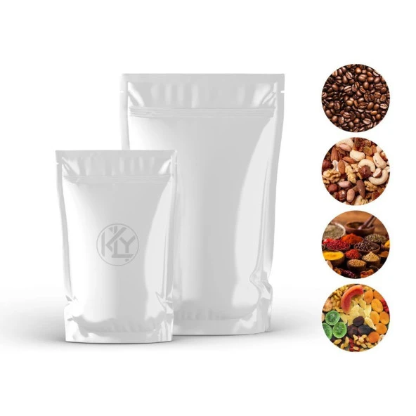 Beyaz Alümi̇nyum Ki̇li̇tli̇ Doypack 13x22+4 Cm 250 Gr 100 Adet ürün görseli