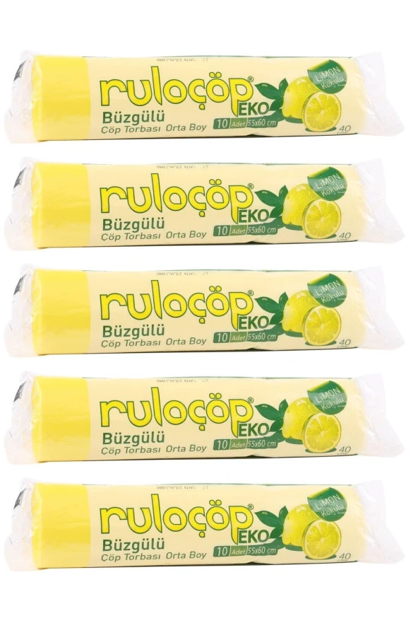Limon Kokulu Büzgülü Orta Boy Çöp Torbası 10lu 5 Rulo