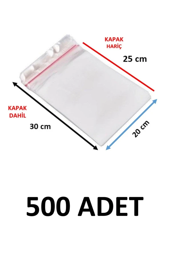 500 Adet Şeffaf Yapışkanlı Poşet - Opp Kendinden Yapışkanlı Parlak Poşet 20x30 Cm