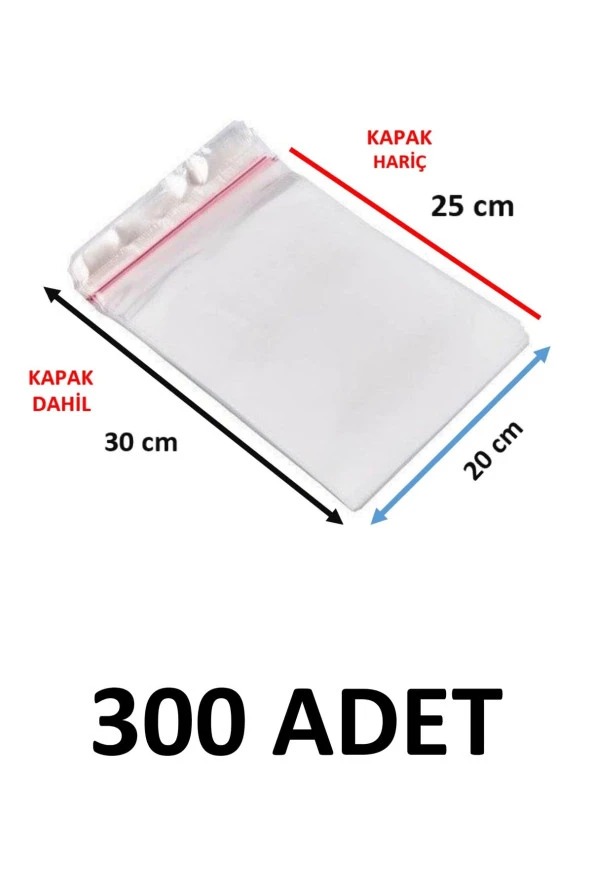 300 Adet Şeffaf Yapışkanlı Poşet - Opp Kendinden Yapışkanlı Parlak Poşet 20x30 Cm