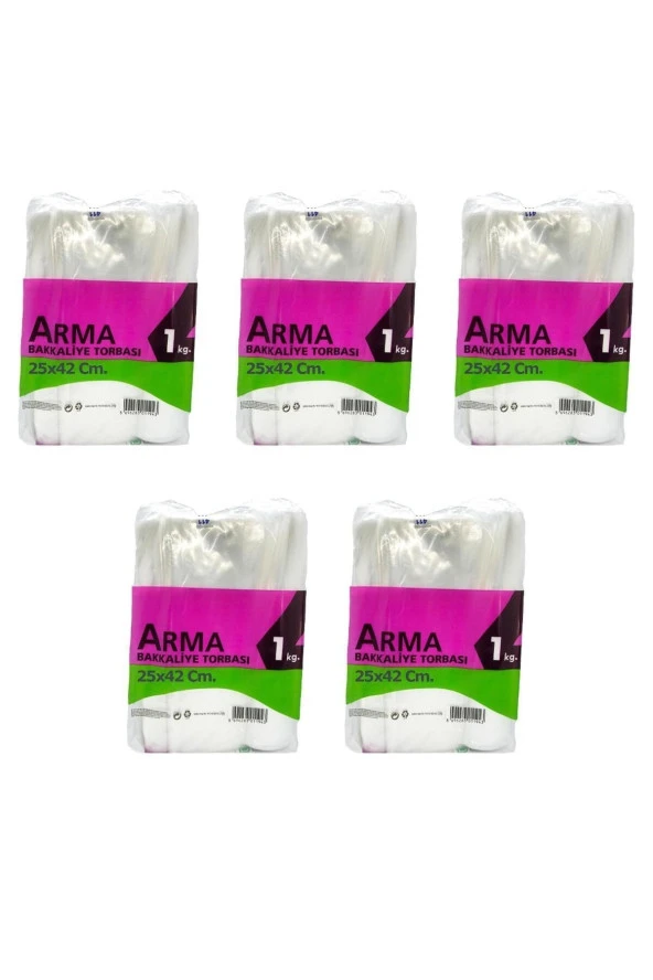Naksan Arma Şeffaf Naylon 3 lük 25x42 Cm. Bakkaliye Poşeti Torbası - 1 Kg. - Ort. 140 Adet - 5 Paket