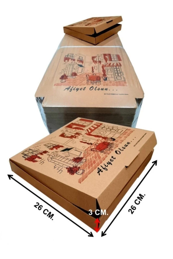Karton Pide Pizza Kutusu 26x26x3,2 Cm. ( 100lü Paket )