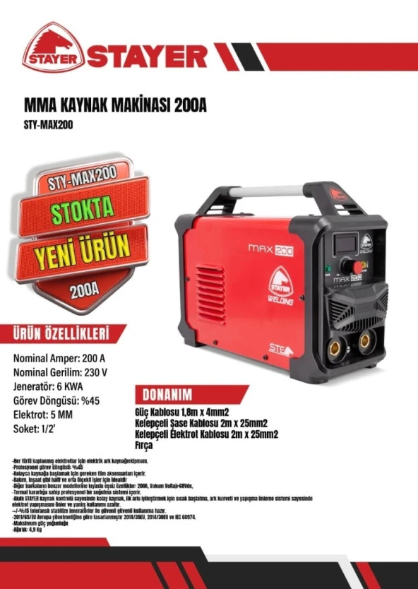 STAYER Potenza Max 200 Amper Kaynak Makinesi STY-MAX200 - 7
