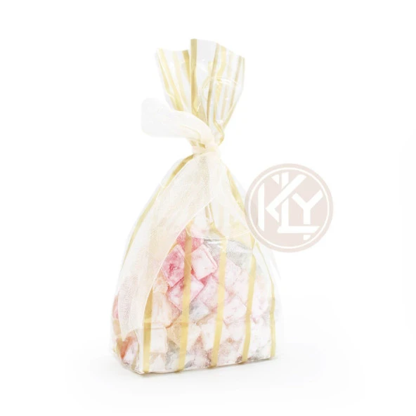 Altın Yaldız Çizgili Şeffaf Kare Tabanlı Torba 7,5x18+2,5 Cm 200 Gr 100 Adet ürün görseli