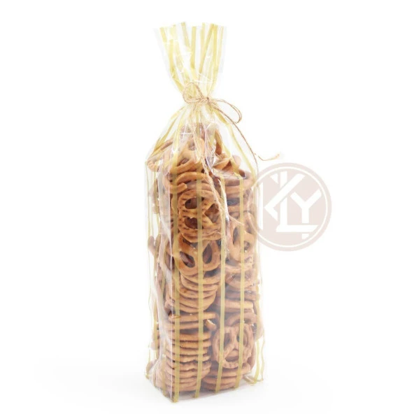 Altın Yaldız Çizgili Şeffaf Kare Tabanlı Torba 8x28+2,5 Cm 500 Gr 1000 Adet
