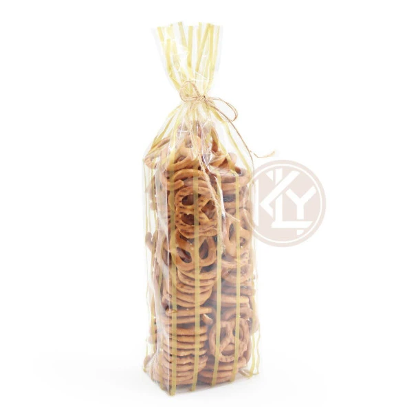 Altın Yaldız Çizgili Şeffaf Kare Tabanlı Torba 8x28+2,5 Cm 500 Gr 100 Adet
