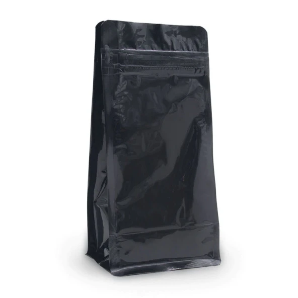 Parlak Siyah Flat Bottom Kilitli Torba 14x38+4 Cm 1000 Gr 100 Adet - 1