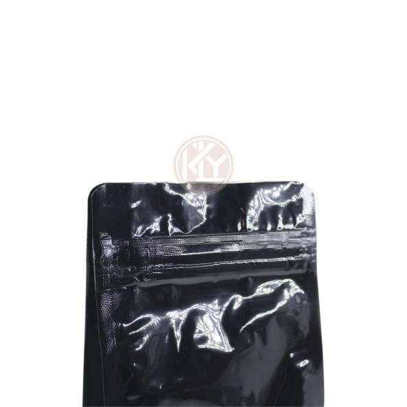 Parlak Siyah Flat Bottom Kilitli Torba 14x38+4 Cm 1000 Gr 100 Adet - 3
