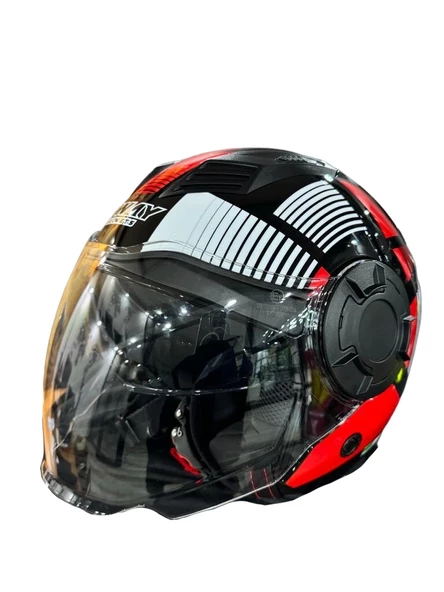 KASK SWAY SW-766 GEKO BLACK/RED ÇENESİZ GÜNEŞ GÖZLÜKLÜ