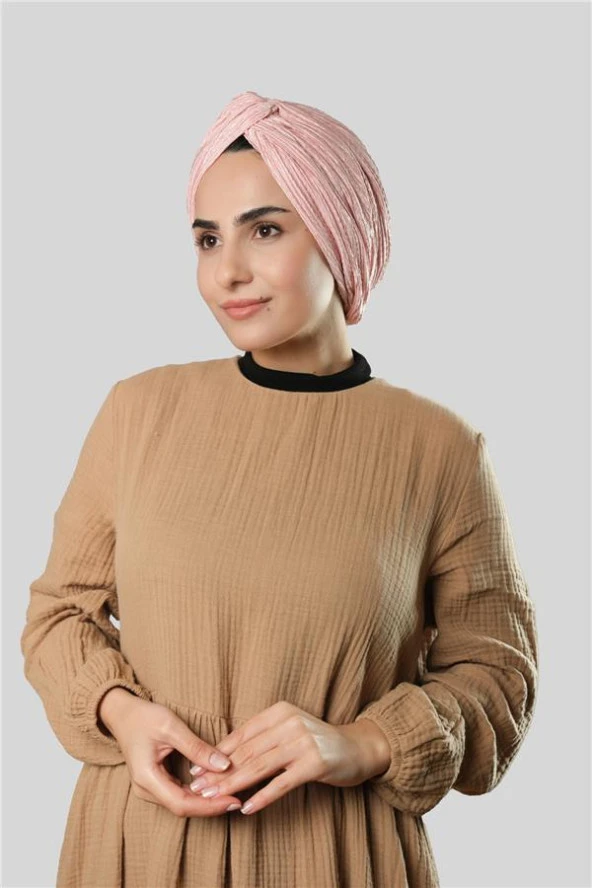 Pudra Çapraz Büzgülü Piliseli Tesettür Bone Fukuro Kendinden Desenli 2316_06 - 3