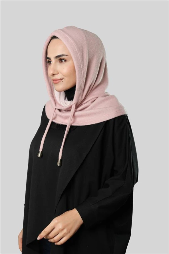 Pudra Bağcıklı Peluş Salaş Balaklava Boyunluklu Bere Jakar Düz 2328_06 - 4