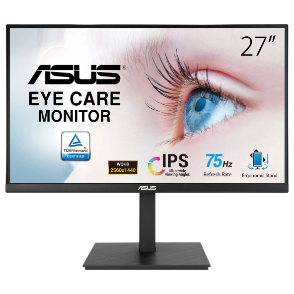 ASUS VA27AQSB 27" LED IPS 1ms 75Hz 2560x1440 WQHD HDMI DP USB Multimedya (Vesa) Pivot Sync Low Blue Siyah Monitör - Resim 5