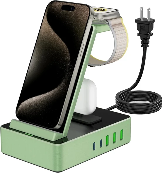 Tacelary 8'i 1 arada 100W Alüminyum Alaşımlı Şarj İstasyonu - Yeşil