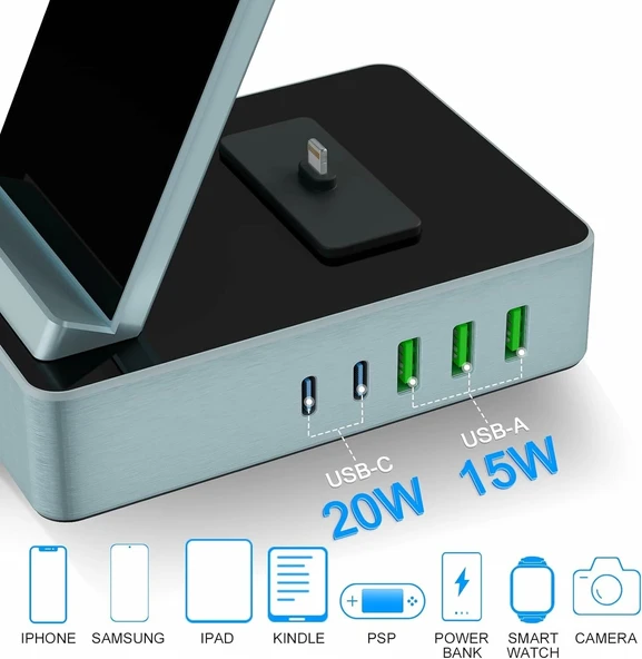 Tacelary 8'i 1 arada 100W Alüminyum Alaşımlı Şarj İstasyonu - Mavi - 3