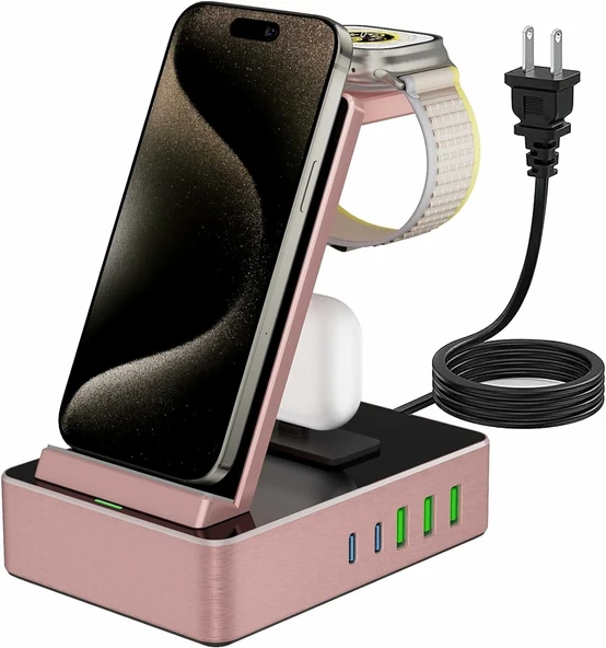 Tacelary 8'i 1 arada 100W Alüminyum Alaşımlı Şarj İstasyonu - Pembe