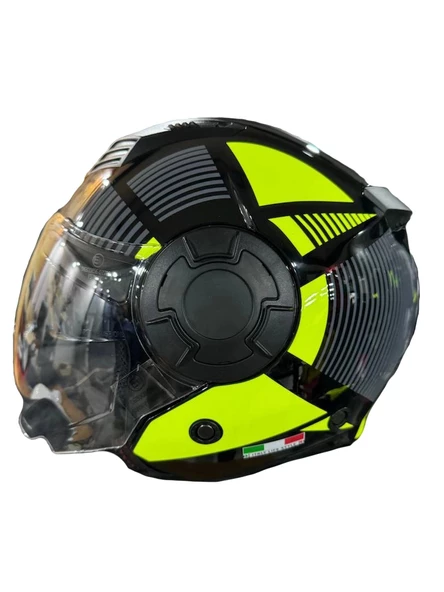 KASK SWAY SW-766 GEKO BLACK/YELLOW ÇENESİZ GÜNEŞ GÖZLÜKLÜ - 2