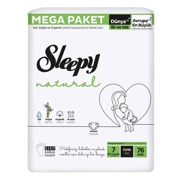 Sleepy Natural Bebek Bezi Mega Fırsat Paketi 7 Beden 20-30 Kg 76 Adet