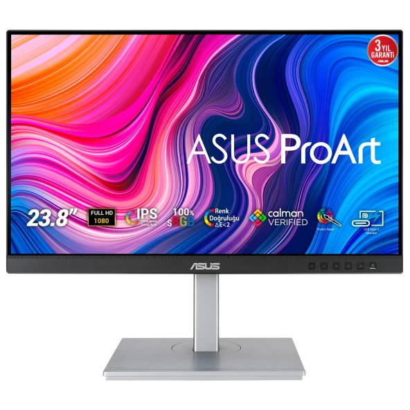 ASUS PA247CV ProArt 23.8" LED IPS 5ms 75hz 1920x1080 FullHD HDMI DP USB-C 4XUSB Multimedya (Vesa) Pivot Siyah-Gümüş Moni