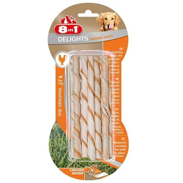 8 in 1 Delights Twisted Sticks Tavuk Etli Köpek Kemiği 10lu 55 Gr