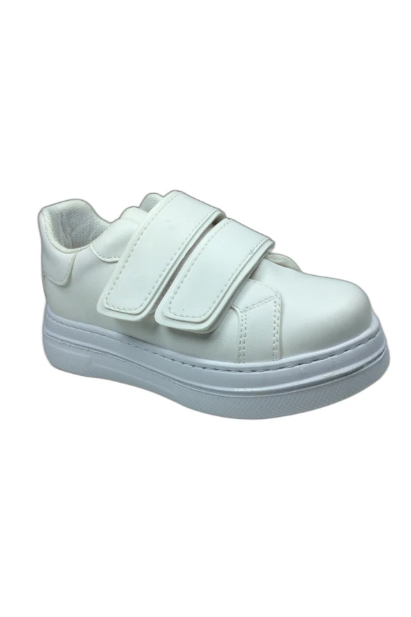 1087 Kız Çocuk Beyaz Cırtlı Sneaker Spor Ayakkabı