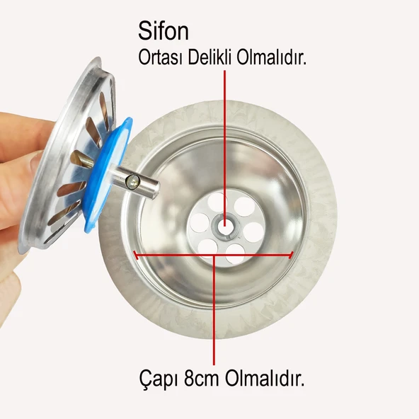 Aletçantam Çöpmak Mutfak lavabo Sifon Gider Metal Tıpa Süzgeci 8cm - 2