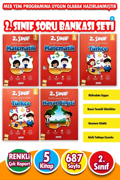2.Sınıf Tüm Dersler Soru Bankası 5 Kitap Türkçe Matematik Hayat Bilgisi