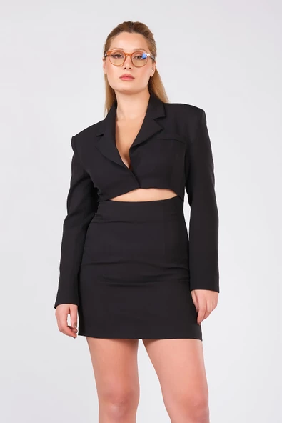 Kadın Pencere Detaylı Uzun Kol Elbise Siyah - 4