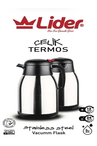 Lider 2Lt Çelik Termos sıcak soğuk çay su