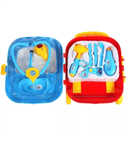 Çek-Çek Valizli Büyük Boy 10 parça Işıklı-Sesli Medikal Doktor Seti 2in1 - Doktor Oyun Seti - 9