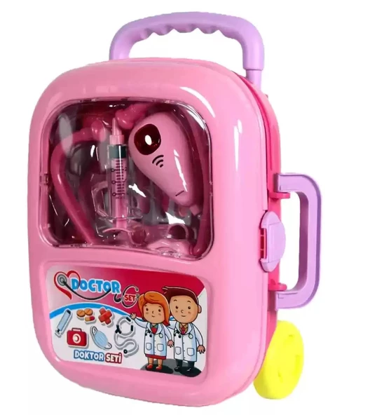 Çek-Çek Valizli Büyük Boy 10 parça Işıklı-Sesli Medikal Doktor Seti 2in1 - Doktor Oyun Seti - 4