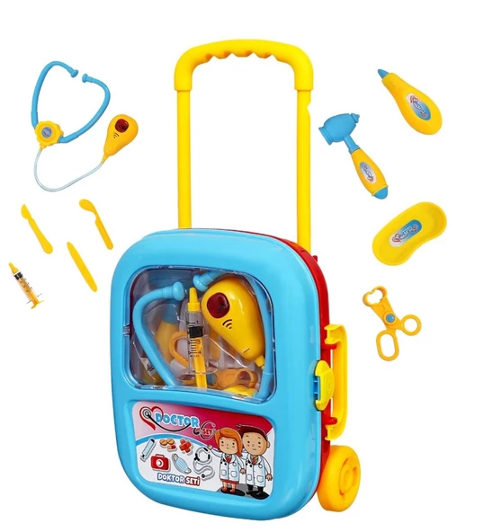 Çek-Çek Valizli Büyük Boy 10 parça Işıklı-Sesli Medikal Doktor Seti 2in1 - Doktor Oyun Seti - 8