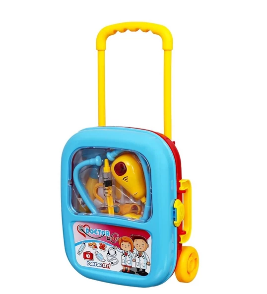 Çek-Çek Valizli Büyük Boy 10 parça Işıklı-Sesli Medikal Doktor Seti 2in1 - Doktor Oyun Seti - 10
