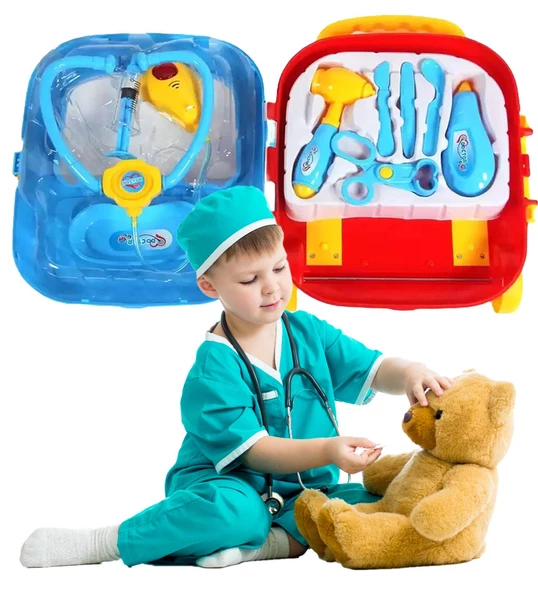 Çek-Çek Valizli Büyük Boy 10 parça Işıklı-Sesli Medikal Doktor Seti 2in1 - Doktor Oyun Seti - 7