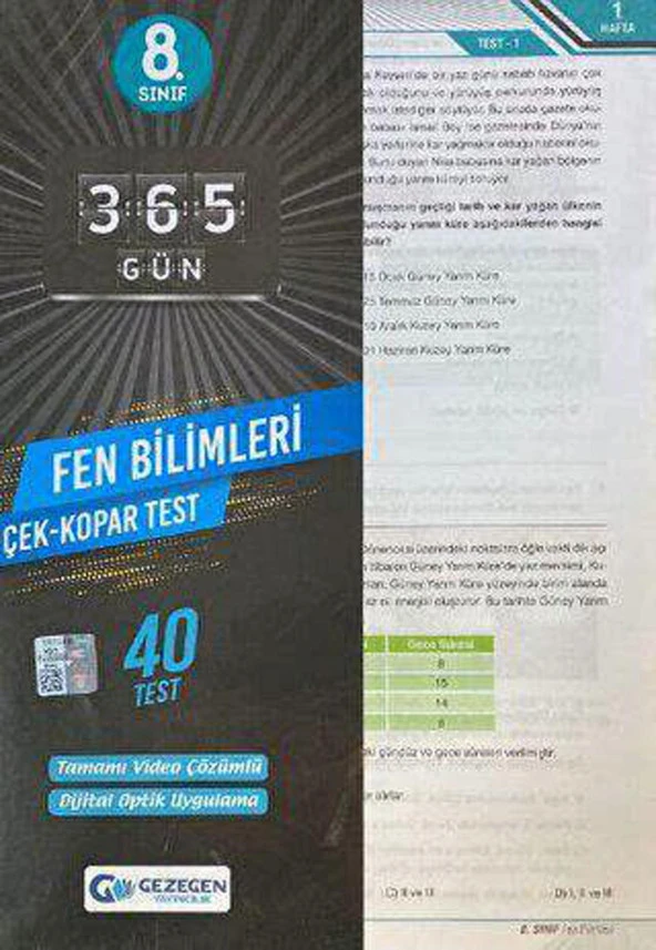 Gezegen 8.Sınıf Yeni Fen Bilimleri Çek Kopar Yaprak Test