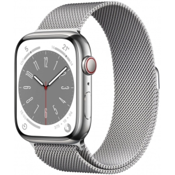 Apple Watch Series 8 Gps + Cellular 45MM Silver Stainless Steel Case With Silver Milanese MNKJ3TU/A  (Teşhir Ürün)