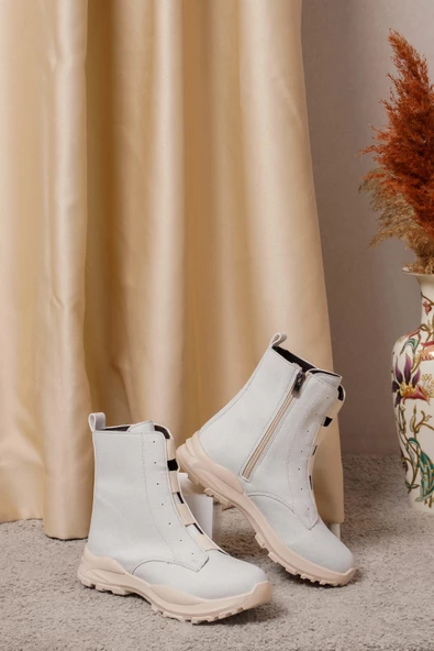 Kadın Lastik Bağ Detaylı Bot Fermuarlı Spor Taban Casual Kışlık Bot - 8