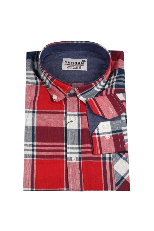 Erkek Büyük Beden Slim Fit Turhan Mevsimlik Uzun Kol Gömlek Kırmızı ürün görseli