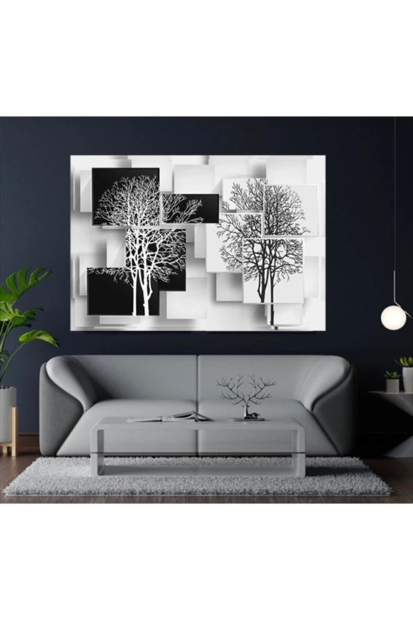 Dekoratif Siyah Beyaz Ağaç Kanvas