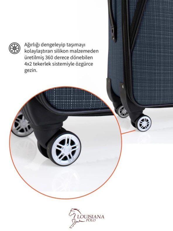 Louisiana Polo 3'lü Valiz Seti 4 Teker Kumaş Valiz Lacivert 1081 - 5