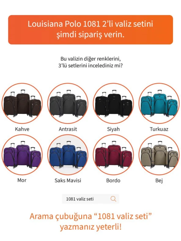 Louisiana Polo Orta ve Kabin Boy Valiz Seti 4 Teker Kumaş Valiz Lacivert 1081 - 8