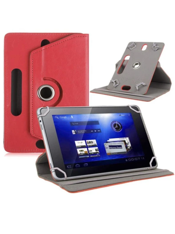Redway 7 Pro Uyumlu 7" Dönerli Standlı Deri Tablet Kılıfı - Kırmızı