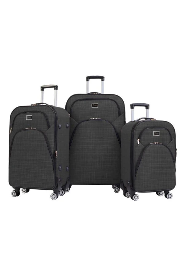 Louisiana Polo 3'lü Valiz Seti 4 Teker Kumaş Valiz Antrasit 1081