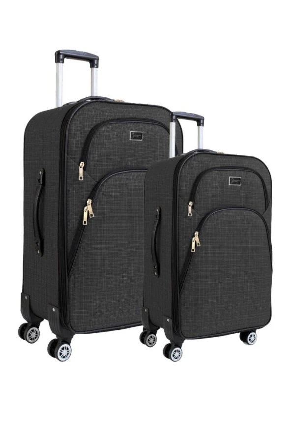 Louisiana Polo Büyük ve Orta Boy Valiz Seti 4 Teker Kumaş Valiz Antrasit 1081