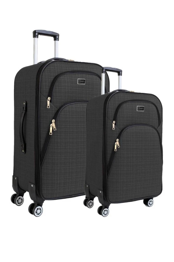 Louisiana Polo Büyük ve Kabin Boy Valiz Seti 4 Teker Kumaş Valiz Antrasit 1081